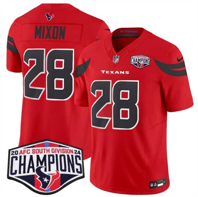 Mens Houston Texans #28 Joe Mixon Red F.U.S.E. 2024 AFC South Division Champions Vapor Limited Stitched Jersey